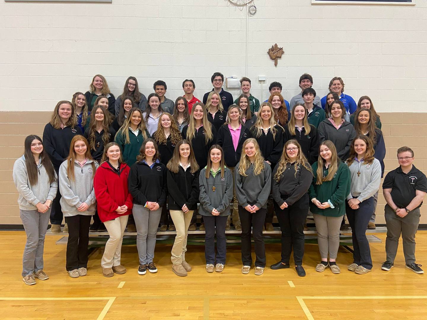 Providence Catholic High School in New Lenox inducted 64 students and six student directors into the school’s Augustinian Youth Ministry organization on Tuesday, April 5, 2022, at the school. Pictured are the junor and senior members.