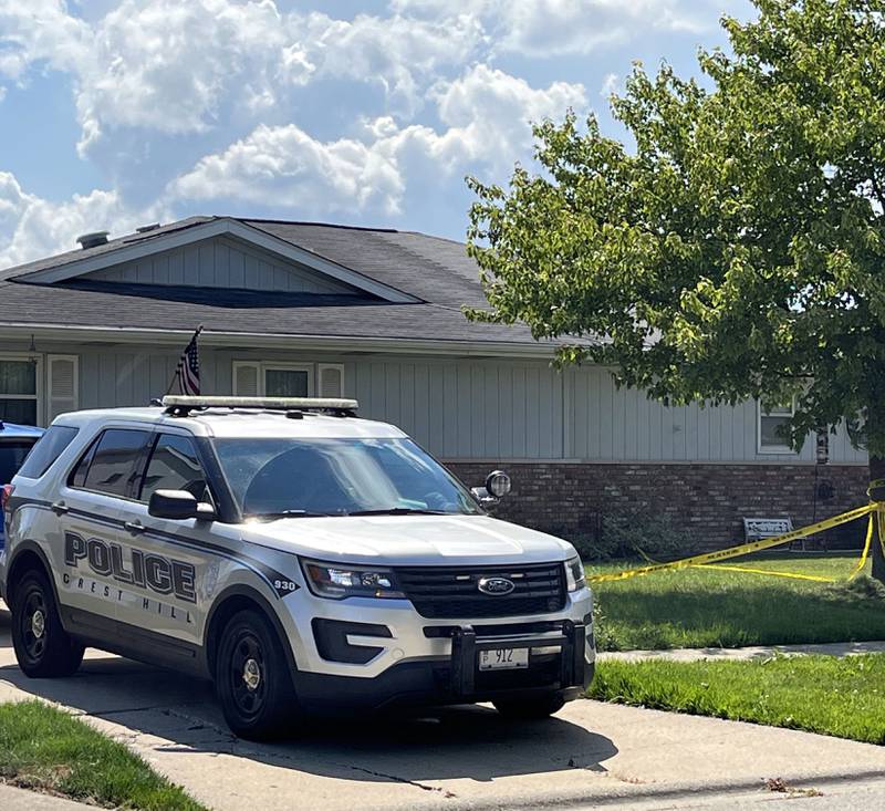 A Crest Hill Police Department squad vehicle in the driveway of a residence on Monday, July 8, 2024, in the 2400 block of Red Oak Trail in Crest Hill. Police are investigating the homicide of Cody Houlihan, 30, who was pronounced dead on Sunday July 7, 2024.