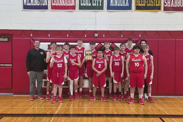 The Mazon-Verona-Kinsman Middle School 8th-grade boys basketball team wins the IVC West conference tournament