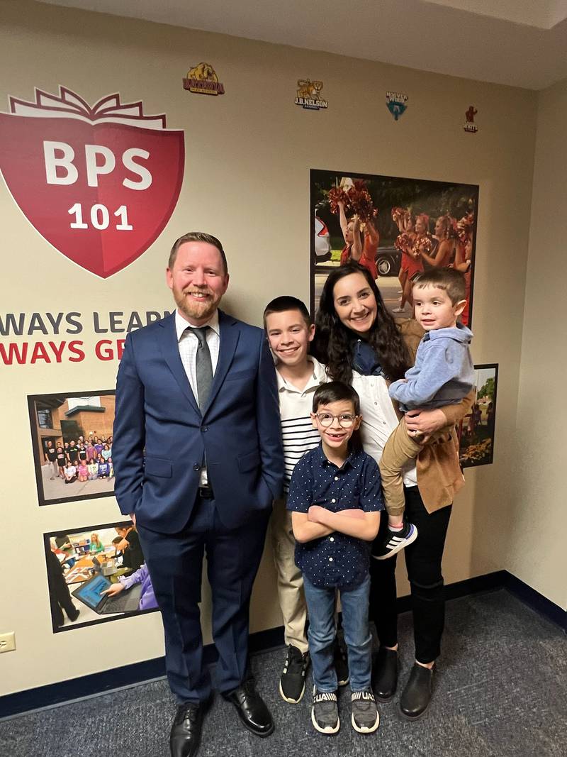 Batavia Public School District 101 has announced that Mike Wall will be the new principal of Louise White Elementary School. Wall is pictured here with his family.