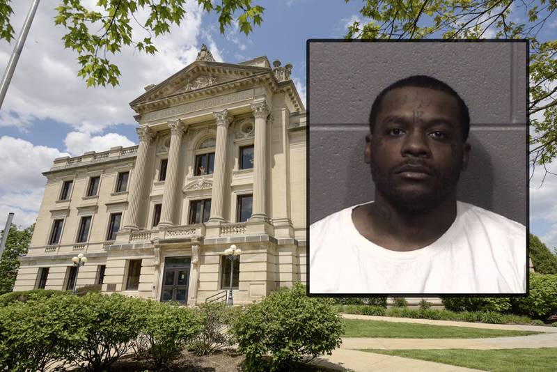 Terrell L. Delaney, 30, of Chicago, is charged with stalking, domestic battery, theft, criminal trespass to a residence, criminal trespass to land and endangering the life of a child, according to DeKalb County court records. (Inset photo provided by DeKalb County Jail)
