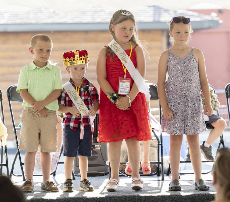 James Hardin, 4, and Anastasia Heiman, 5, (middle) were crowned Little Miss and Mister at Polo’s Town and Country Days Little Miss and Mister pageant. Last year’s winners Grayson Collins (left) and Sydney Buckingham (right) flank the two newest royalty.