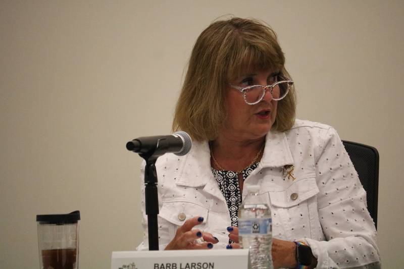 Ald. Barb Larson participates in a June 27, 2022 meeting of the DeKalb City Council.