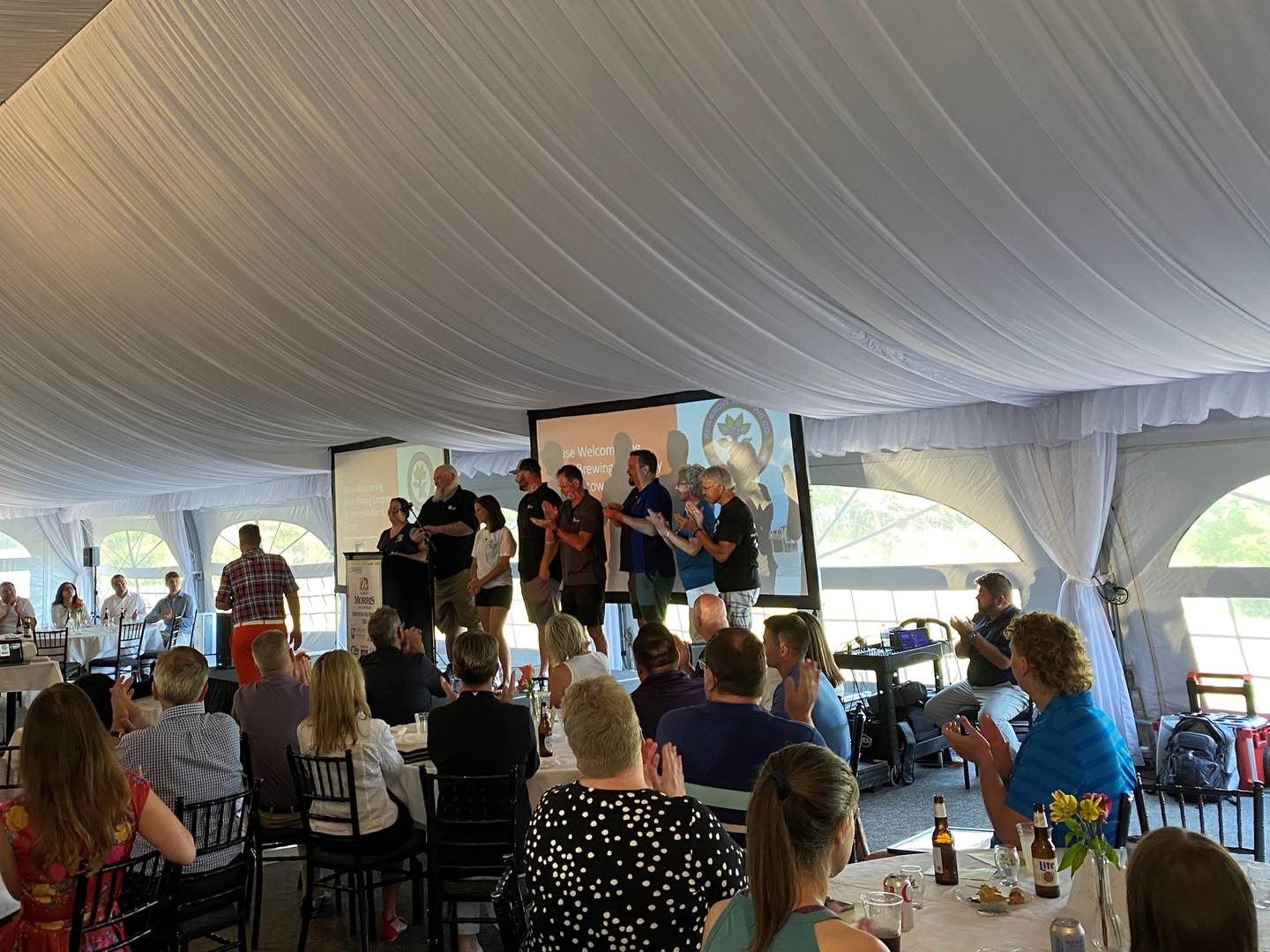 Keg Grove Brewing Company introduces themselves as Jeff Mroz reads a poem toasting their new business coming to Morris in 2024.