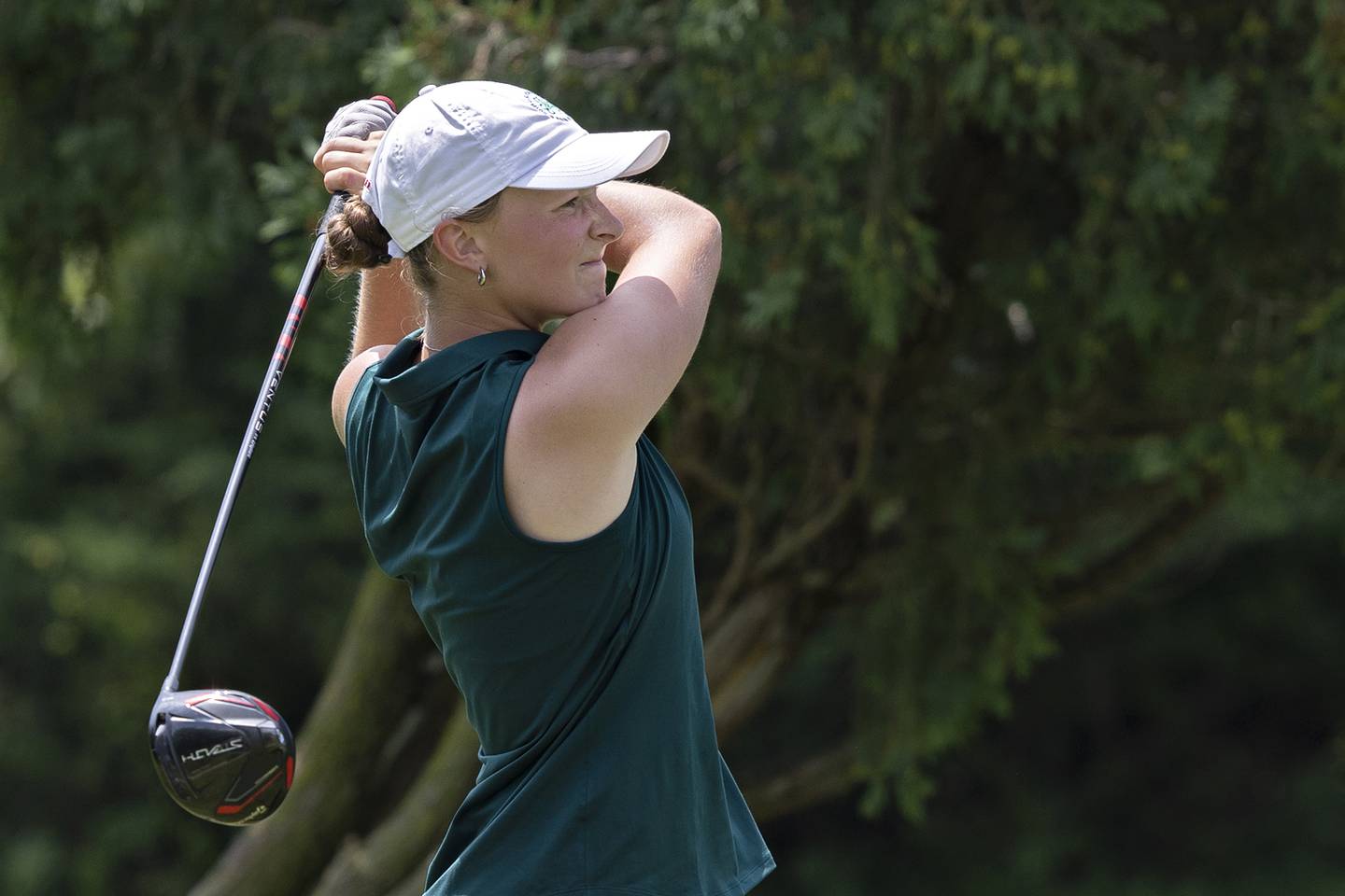 Katie Drew of Timber Creek drives off of the tee on #6 Friday, July 11, 2025, during the 102nd annual Ladies Lincoln Highway golf tournament at Timber Creek Golf Club in Dixon.