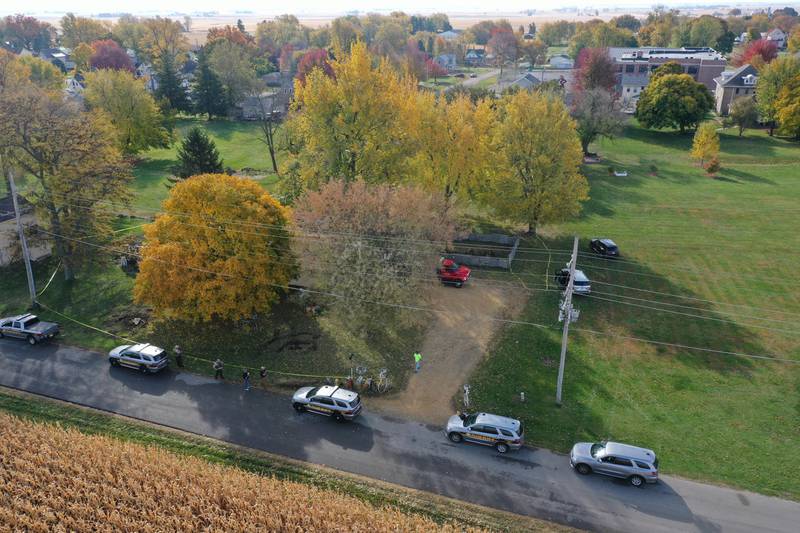 Bureau County Sheriff and Illinois State Police Crime Scene Investigators work the scene of an incident in the 200 block of E. Long Street on Monday, Oct. 24, 2022 in Ohio, Ill. A suspect is in custody and there is no longer a threat to the community, the Bureau County Sheriff’s Office told Ohio Community School District.