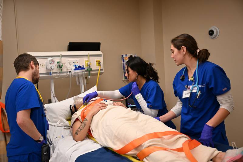 Students engage in a health career program through Kankakee Community College. Recent grant funding will be used to help students with tuition and college costs and upgrade various KCC programs.
