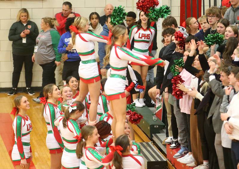 L-P cheerleaders perform at the end of the third quarter on Friday, Jan. 5, 2024 at Sellett Gymnasium.
