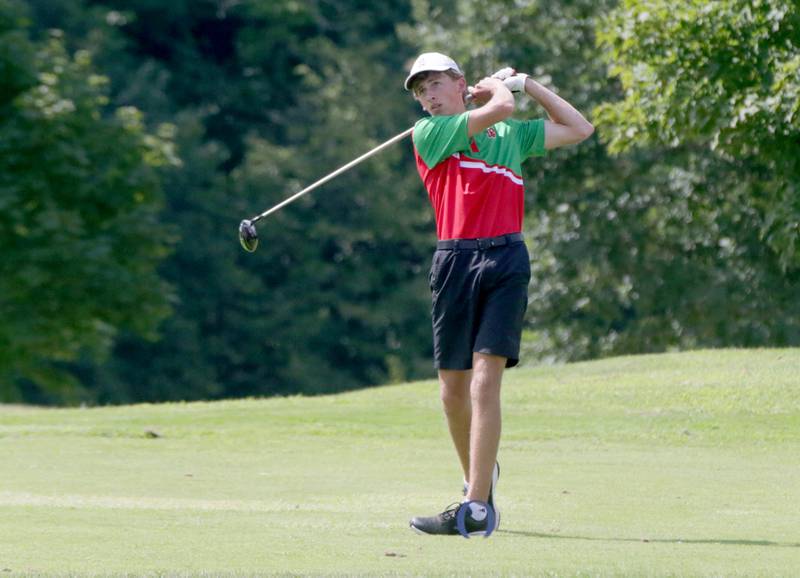 L-P's Carter Fenza golfs during the L-P Cavalier Golf Invitational on Thursday, Aug. 18, 2022 at Seneca's Oak Ridge Golf Course in La Salle.
