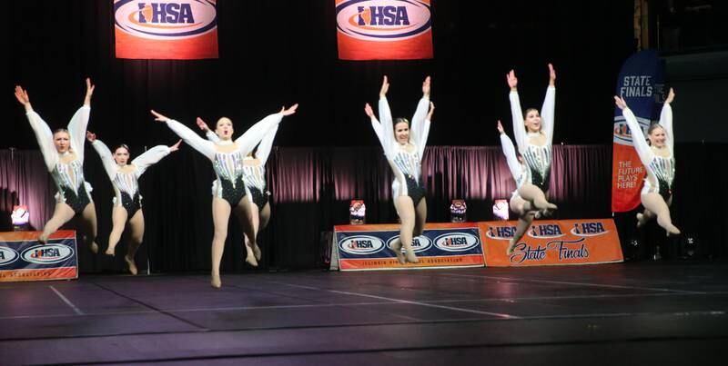 Members of the Montini Catholic High School dance team perform during the IHSA State Dance finals on Saturday, Feb. 1, 2025 at Grossingers Motor Arena in Bloomington.