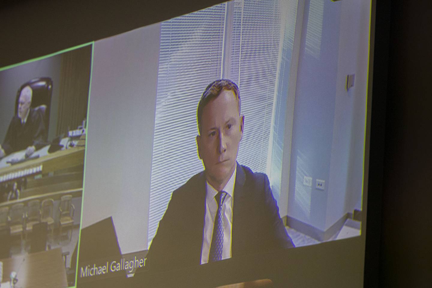 Brittney Ramos's attorney, Michael Gallagher, appears via computer in Whiteside County Circuit Court on Monday, Dec. 8, 2025.