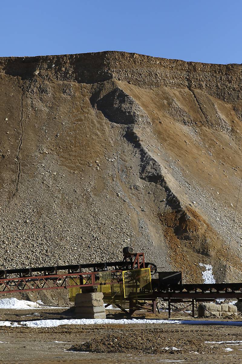 The mining face on Friday, Feb. 10, 2023, at Thelen Sand and Gravel, 28955 W. Route 173 in Fox Lake.