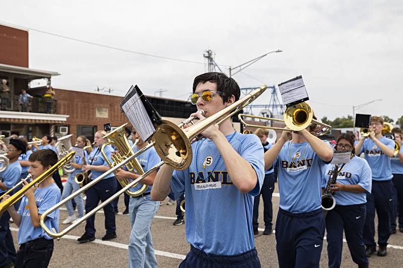 Members of the Sterling High and Challand Middle School bands march through the Sauk Valley Fiesta Days parade Saturday, Sept. 16, 2023.