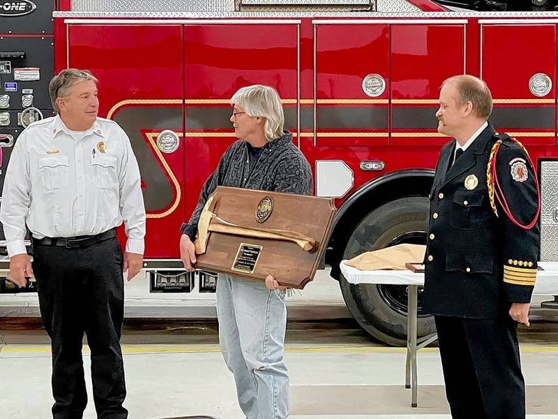 Retired Antioch firefighter Jeff VanPatten, center, was honored recently for 35 years of service. He's flanked by Chief Jon Cokefair, left, and Deputy Chief Jim Cook.