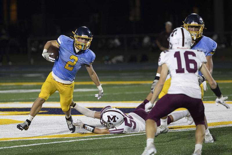 Sterling’s Cobey Shipma picks up yards against Moline Friday, Sept. 12, 2025.