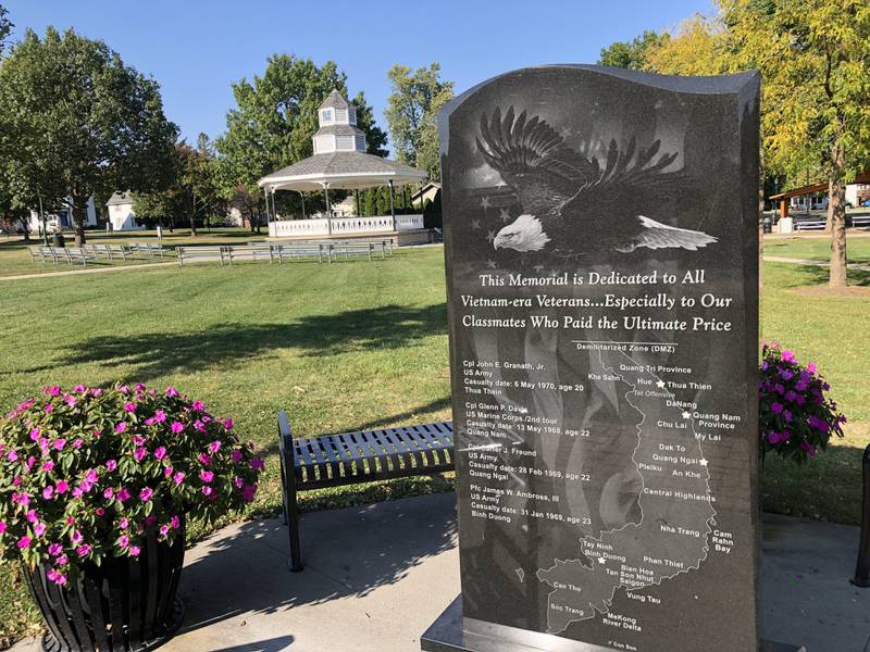 McHenry's Vietnam Memorial, which honors four residents who died in the war, including three from the class of 1964, is seen here on Thursday, Oct. 10, 2024.