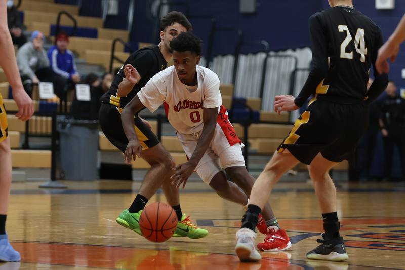 Bolingbrook’s Mekhi Cooper makes a move to the basket against Andrew in the Class 4A Oswego Sectional semifinal. Wednesday, Mar. 2, 2022, in Oswego.