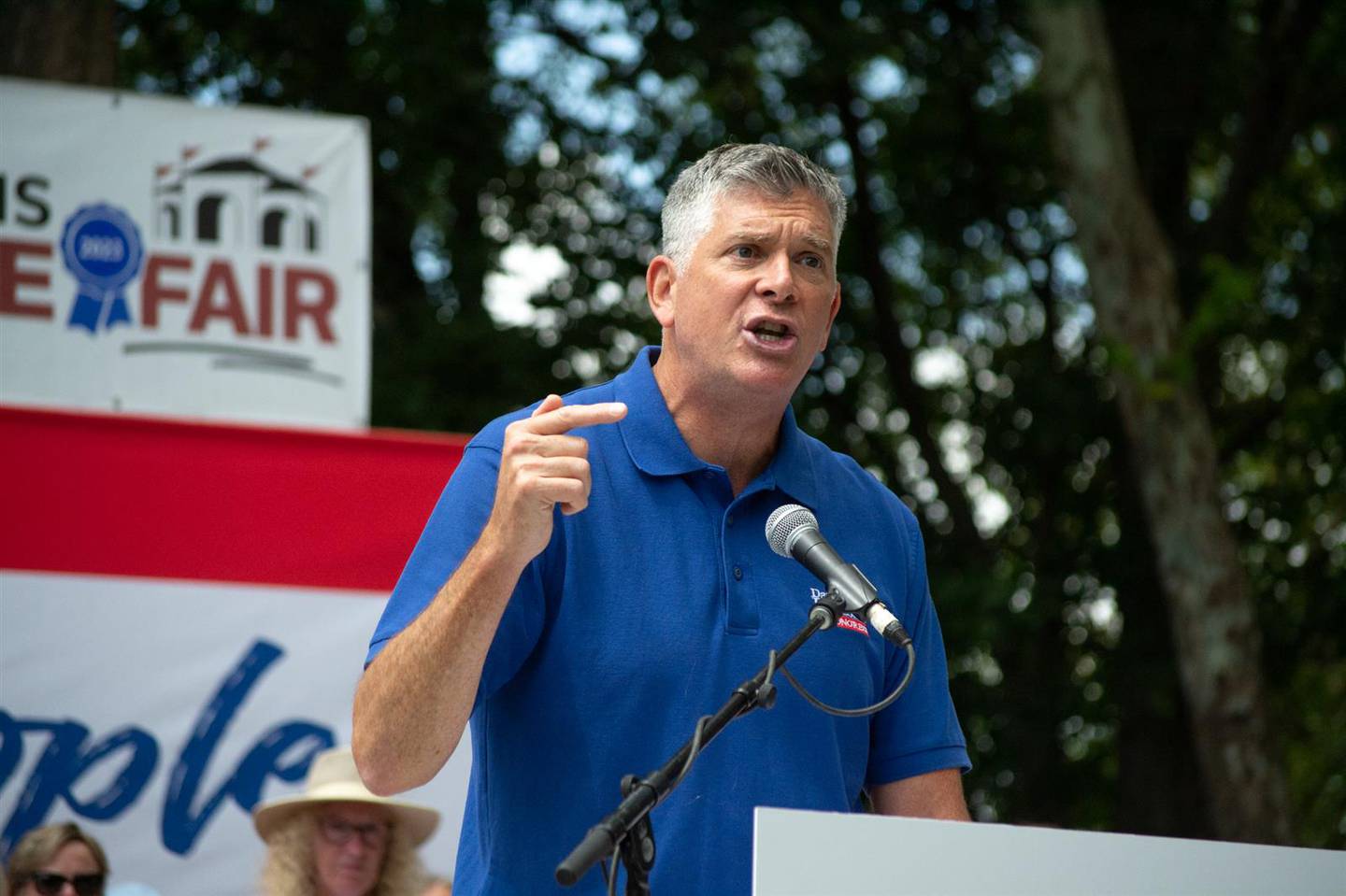 U.S. Rep Darin LaHood, of Dunlap, speaks to the crowd during Illinois State Fair Republican Day festivities in Springfield.