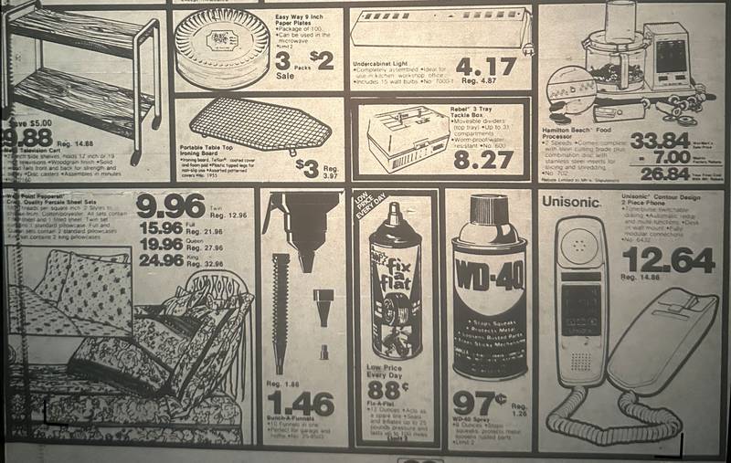 A view of the grand-opening specials from the Wal-Mart ad when the store first opened on Tuesday, April 1, 1986 in Peru.