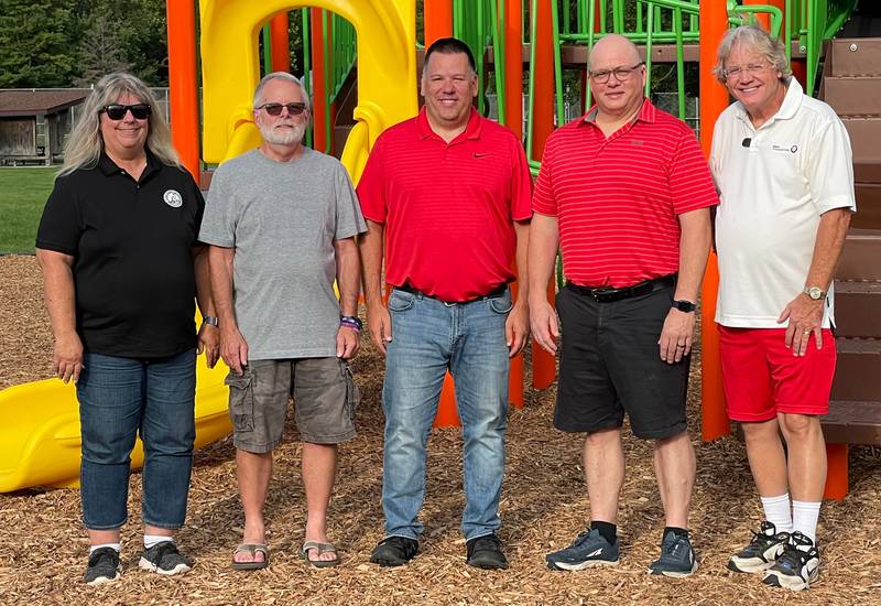 (Left to right); Commissioner Cindy Sondgeroth, Commissioner Hank Sobottka, Director of Parks Thomas Henry, Commissioner Stacy Shipman, and Commissioner Mike Sterba at the dedication of the new Commissioner's playground Thursday, Sept. 1, at Centennial Park, 508 E. 11th Ave., Rock Falls. Not pictured is Commissioner John Sigel.