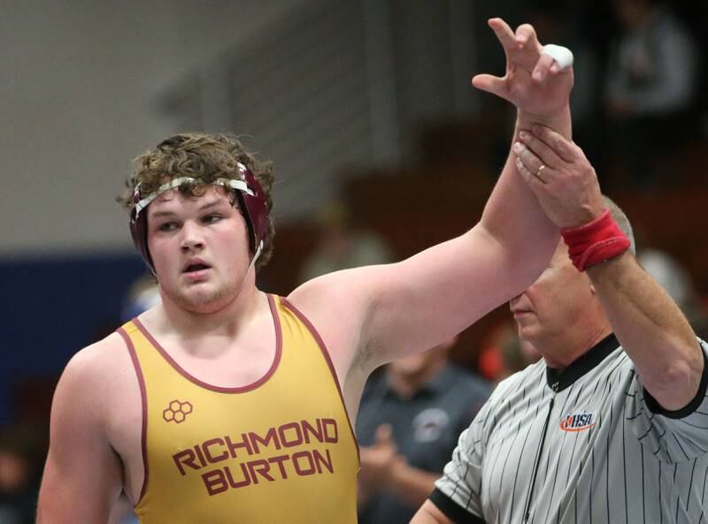 Richmond Burton's Dominic Alaimo wins his championship match during the 61st annual Lyle King wrestling tournament on Saturday, Jan. 11, 2024 at Princeton High School.