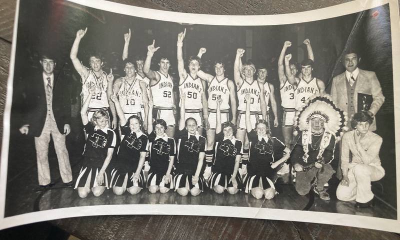 The Tiskilwa Indians won the Indian Valley Conference Tournament during the 1978-79 Season. Pictured are (front row, left to right) Laurie Miller, Linda Cain, Laurie Weeks, Nancy Gustafson, Lori Hamilton, Mary Miller, Ted Anderson (mascot) and Bob Burdick; and (back row) assistant coach Denny Bull, Bob Prusator, Rick Gustafson,  Ron Behrends, Jeff Smith, Don Behrends, Bill Senneff, Dave Compton, Steve Harmon, Todd Prusator, Mark Shull and head coach Bob Prusator.