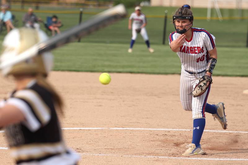Dundee-Crown's McKayla Anderson delivers a pitch during their game against Sycamore Thursday, May 18, 2023, at Sycamore High School.