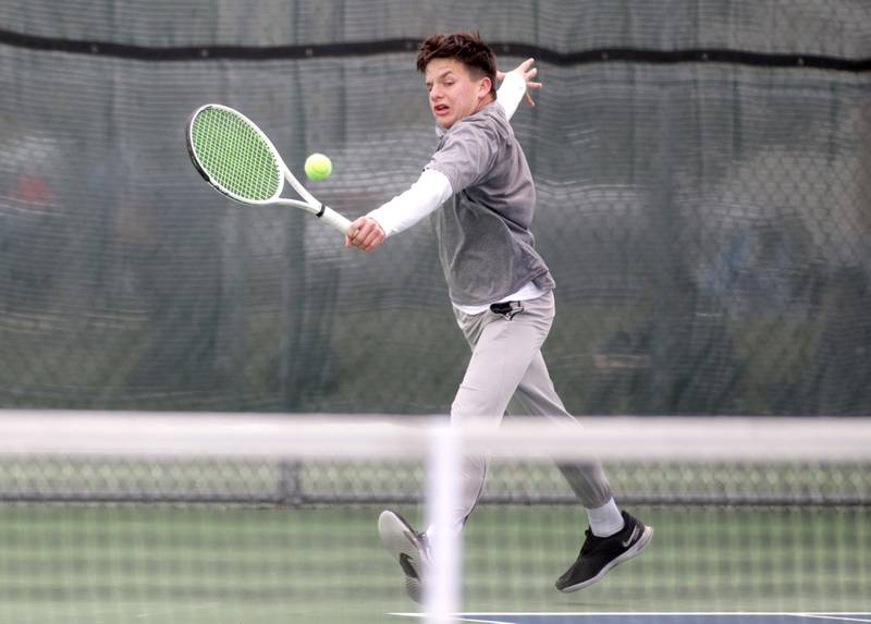 Cary-Grove’s Bryce Shechtman competes in the Class 2A Boys State Tennis Meet at Prospect High School on Thursday, May 25, 2023.