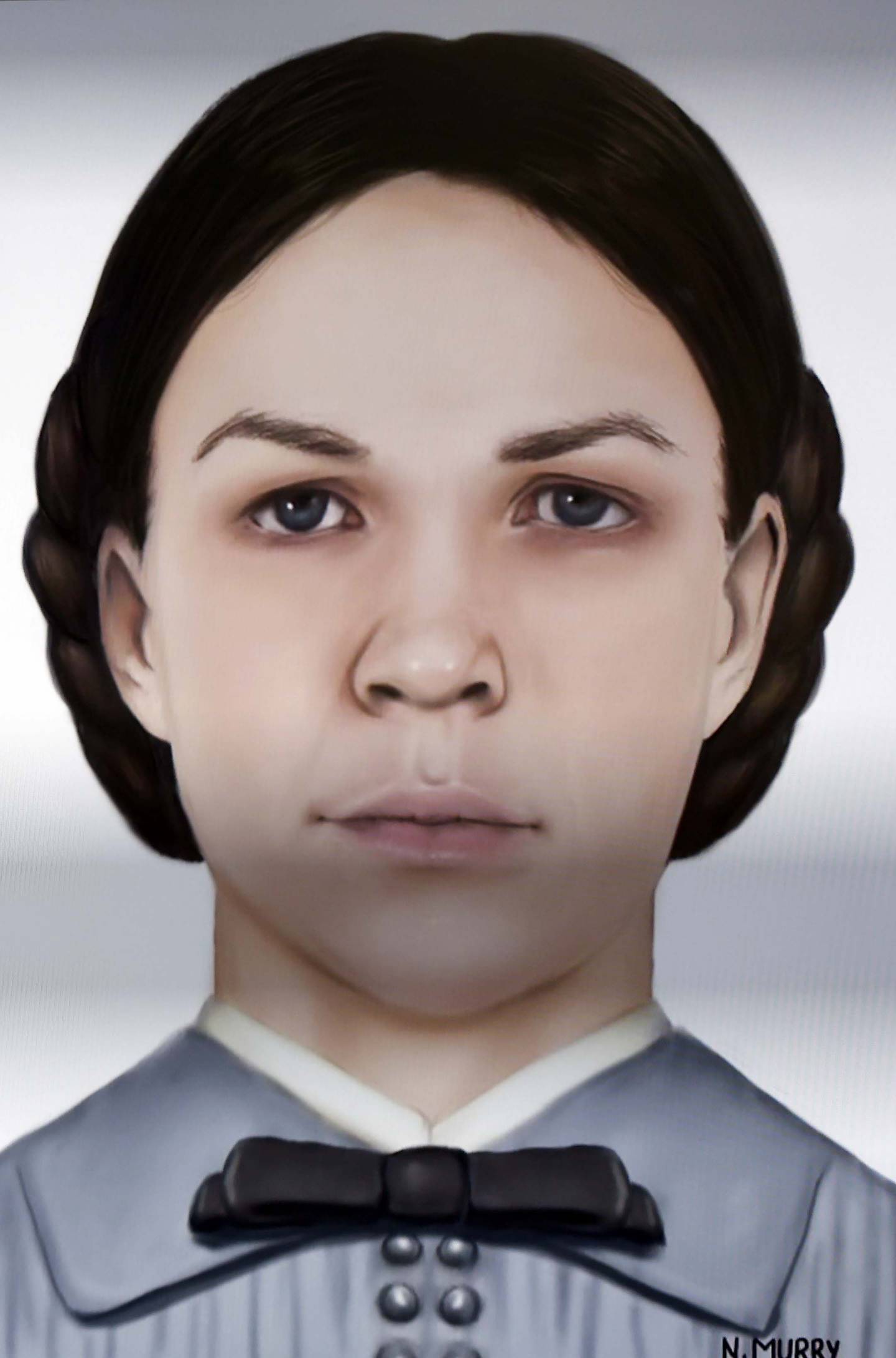 An artistÕs rendering of the likeness of Esther Granger is shown during a press conference Thursday, Oct. 24, 2024 in St. Charles. In 1978 a skull was found in a wall of a house being remodeled in Batavia. Last year Batavia police found it in their cold case evidence, and asked the coroner for help identifying it. They extracted DNA and had it analyzed by a forensic genetic genealogy company.