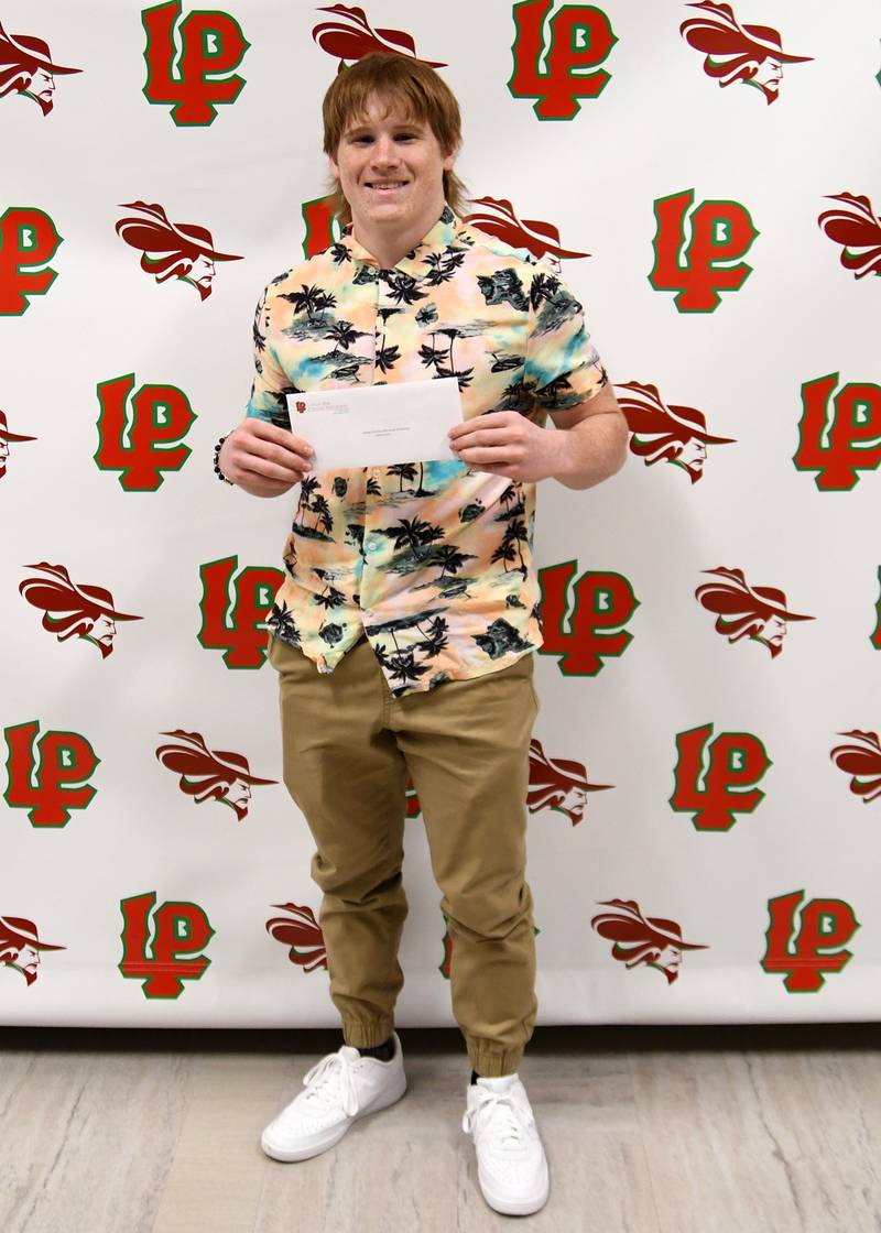 Ethan Pohar received the Jeremy Pondinas Memorial Scholarship. The $1,000 scholarship was established in memory of Jeremy Pondinas, who was involved in wrestling, fishing, baseball, basketball and football while attending L-P. The scholarship is awarded to a graduating senior who has a minimum GPA of 2.75, is accepted or plans to attend college, is involved in extracurricular activities and has a good sense of humor.