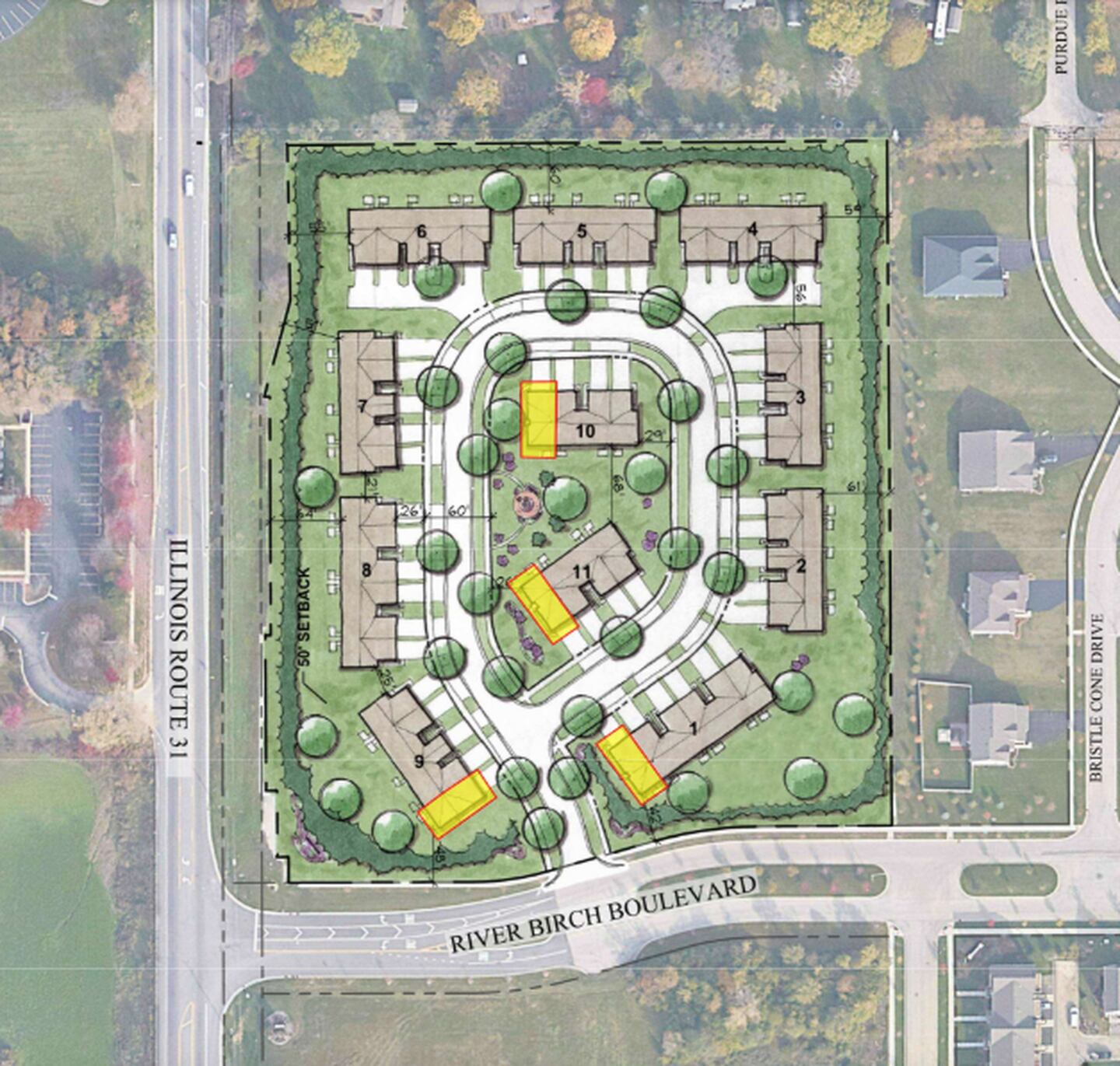 Developers Lennar Corp. plan to create 55 owner-occupied townhomes at the northeast intersection of Route 31 and River Birch Boulevard.