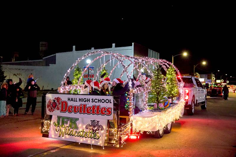 The Hall High School Devilettes and JFK Wildcatettes participate Saturday, Nov. 30, 2024, in the Spring Valley Lighted Christmas Parade.