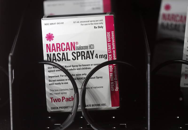 Narcan inside a vending machine on Wednesday, Oct. 4, 2023, at the Other Side Cafe & Sober Bar in Crystal Lake. The vending machine is one of several free Narcan vending machines installed around the county by the McHenry County Mental Health Board.