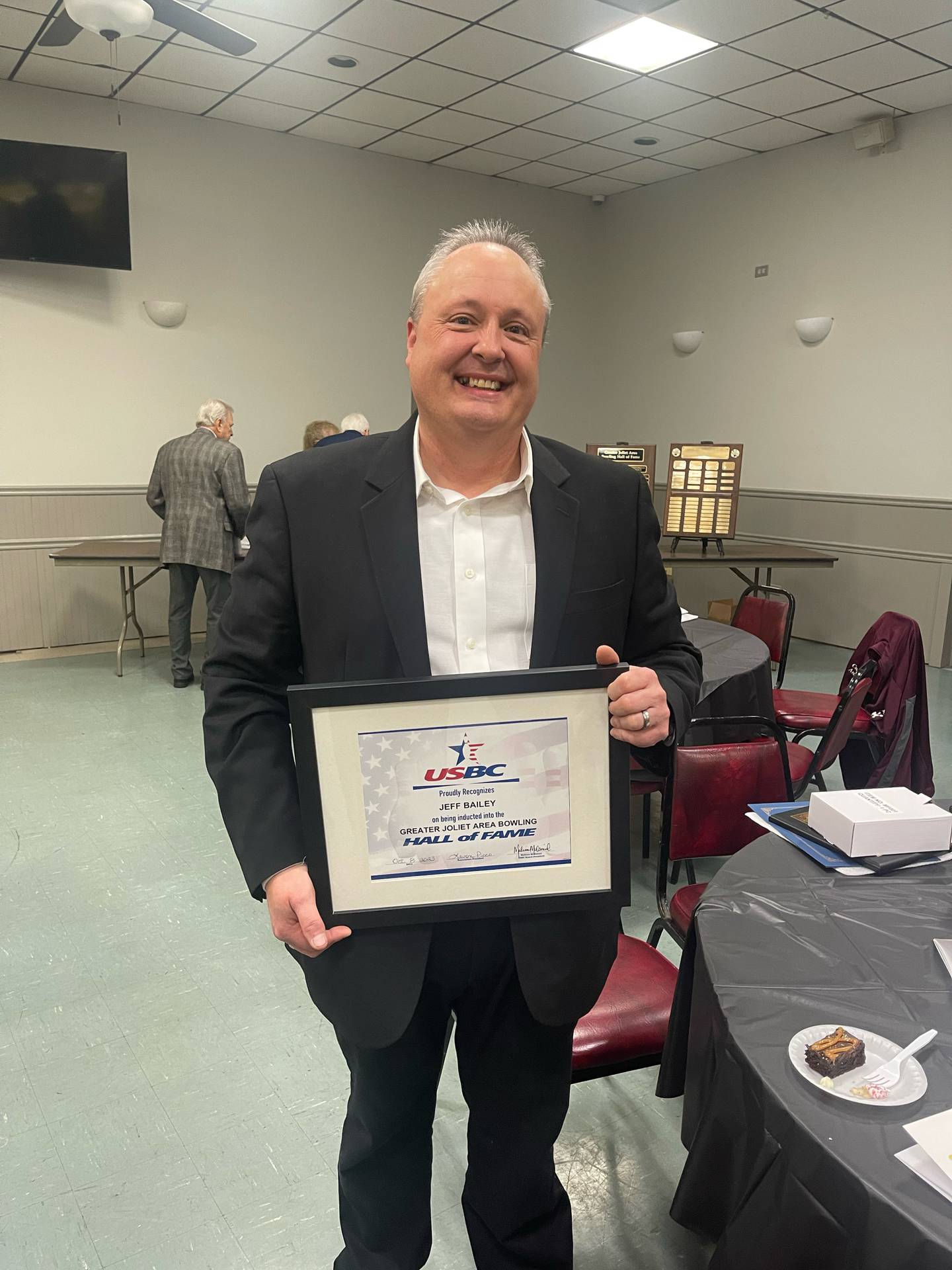 Jeff Bailey after being inducted into the USBC Hall of Fame.
