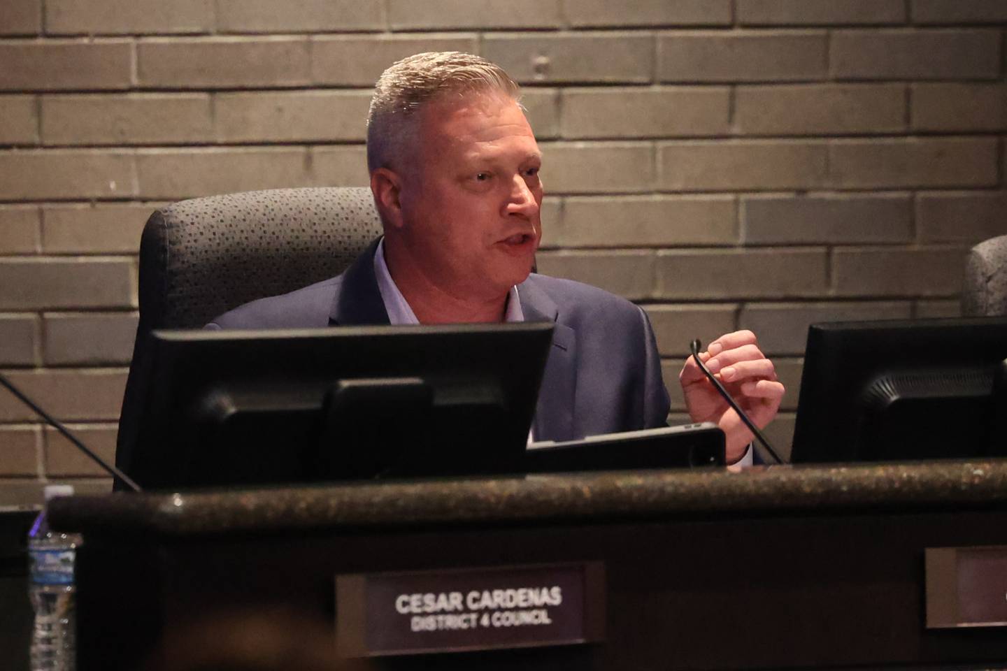 Councilman Joe Clement speaks out against the grant money  Joliet Township board applied for to help asylum seekers without the city of Joliet’s knowledge at the Joliet City Council Meeting on Tuesday, Oct. 3, 2023.