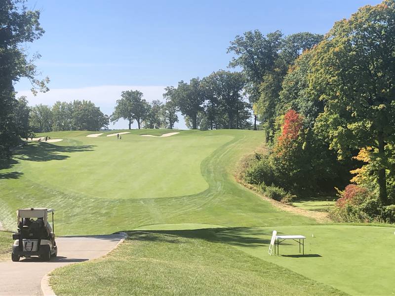 Here's a view looking down the fairway of hole No.1  at TPC Deere Run during Monday's Riverdale boys sectional golf meet.