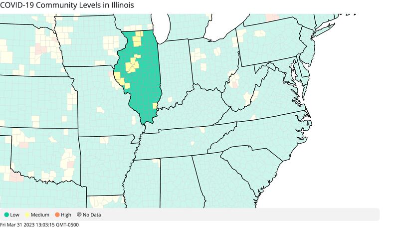 COVID-19 community levels as of Friday, March 31, 2023, according to the CDC