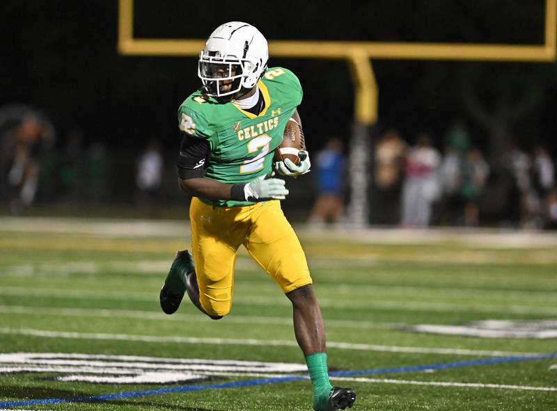 Providence Catholic's Xavier Coleman (2) rushes the ball during the non-conference game against St. Francis on Friday, SEP. 26, 2025, at New Lenox.