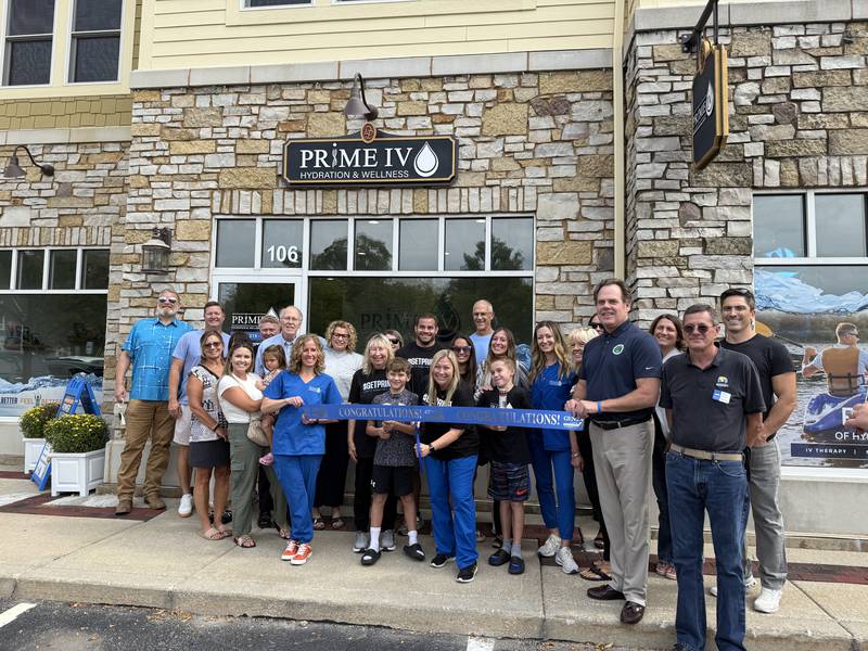 The Geneva Chamber of Commerce celebrating Prime IV Hydration and Wellness's grand opening
