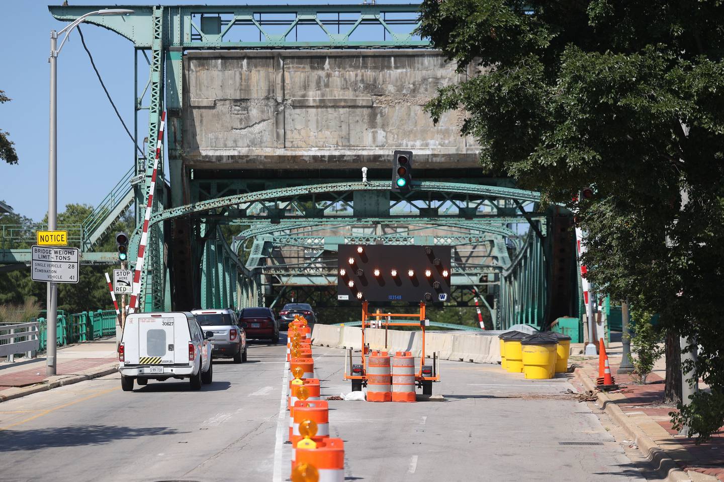 Cass Street Bridges is narrowed down to one lane on Tuesday, August 13, 2024 in Joliet.