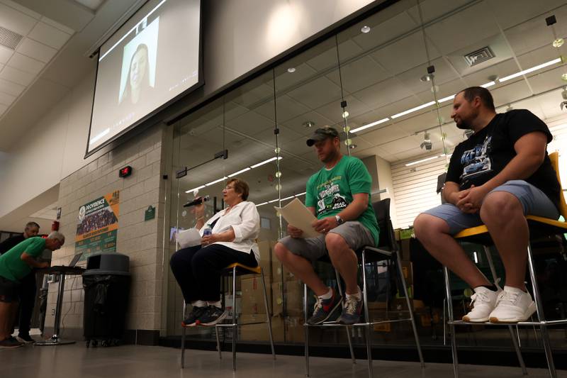 Breanne Guzan, wife of Brad Guzan, does a video Q&A along with Brad’s mother, Karen, former coach John Kovatch and DUDE Wipes co-founder, Ryan Meegan at the Providence Catholic Brad Guzan watch party on Tuesday, July 25 in New Lenox. Guzan is a Providence Catholic alumnus who plays goalie for MLS’ Atlanta United FC.