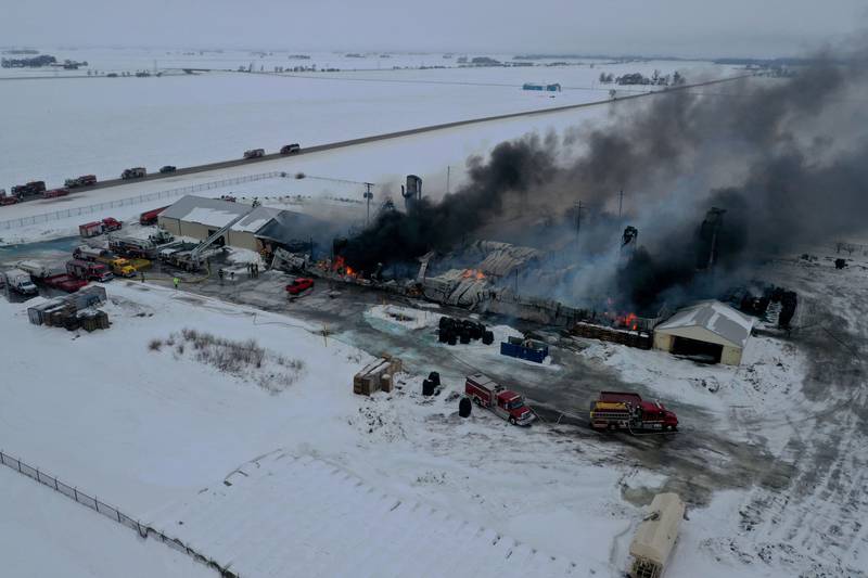 Flames and smoke billow from LSC Environmental Products on Monday, Jan. 22, 2024 near Lostant. The company was the former Phoenix Paper Products. It is located between Tonica and Lostant off of Illinois 251.