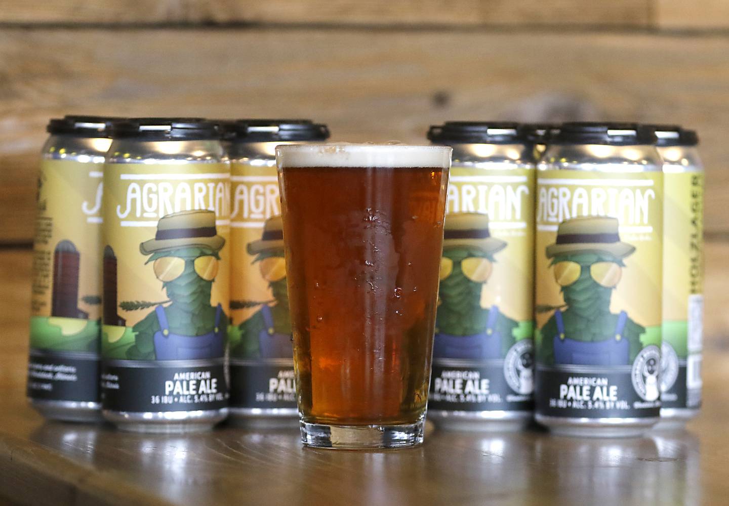 A pint of Agrarian American Pale Ale, on Thursday, April 18, 2024, at Holzlager Brewing Company in Woodstock. The beer is of two beers brewed with hoops that McHenry County College grew last year.