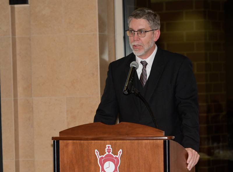 DeKalb Chamber of Commerce Executive Director Matt Duffy speaks during the Annual Celebration Dinner at the Barsema Alumni & Visitors Center on Thursday, Feb. 3, 2022.