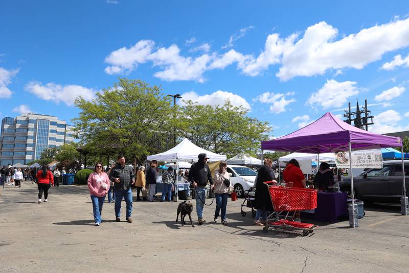 Attendees browse the vendors at the first Kankakee Farmers' Market of the year on May 1, 2026.