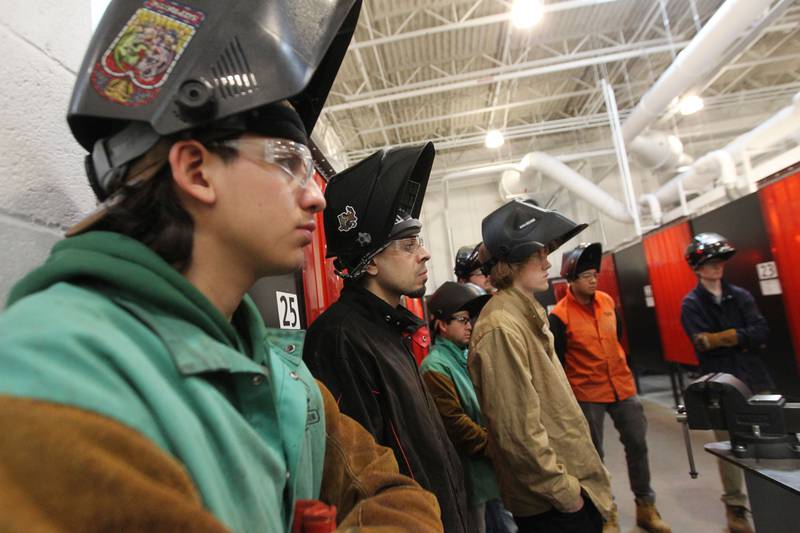 Students stay focused as they listen to their teacher, Mike Shallcross, as he teaches a SMAW Shielded Metal Arc Welding class at the College of Lake County Advanced Technology Center (ATC) on November 18th in Gurnee.
Photo by Candace H. Johnson for Shaw Local News Network