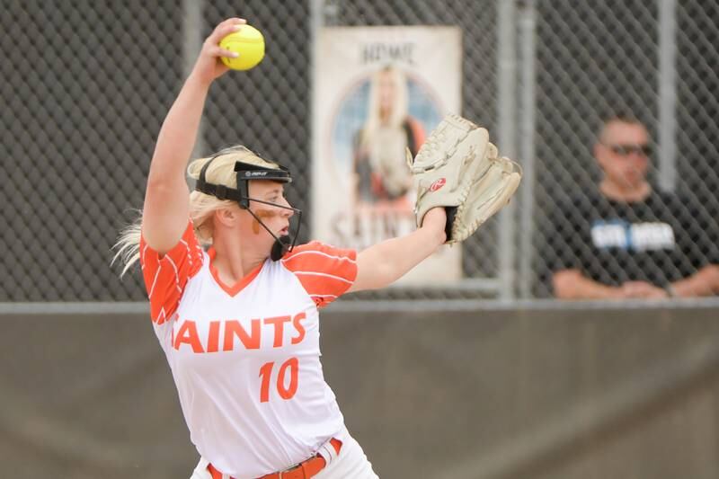 St. Charles East's Izzy Howe pitches against Glenbard North during the Class 4A St. Charles East Sectional semifinal on Tuesday, May 31, 2022.