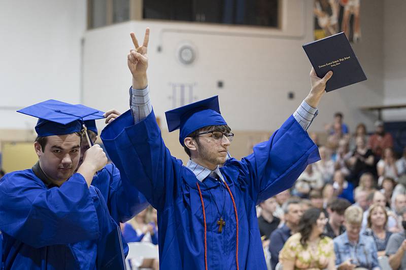 Liam Schmall celebrates his graduation from Newman High School Wednesday, May 15, 2024.