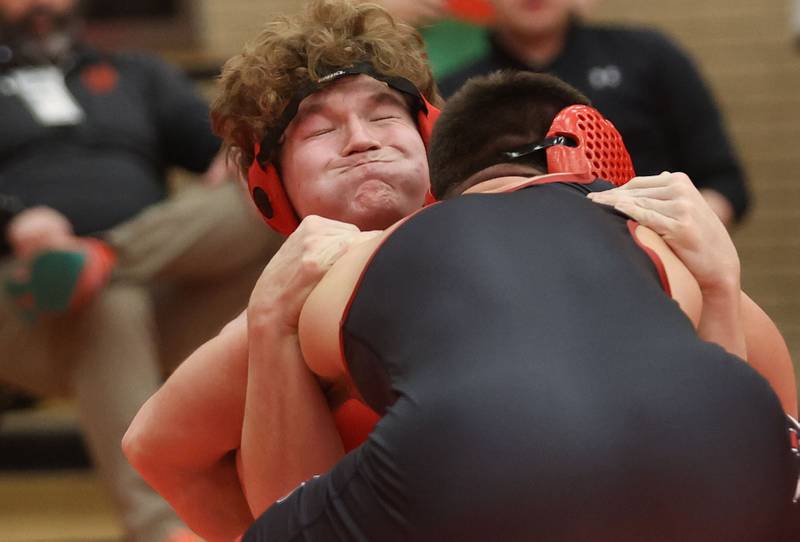 L-P's Caeden Small, wrestles Ottawa's Wes Weatherford, during a meet on Thursday Jan. 8, 2026 in Kingman Gymnasium at Ottawa High School.
