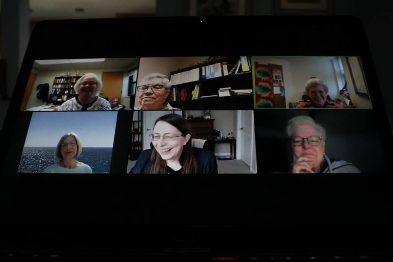 Herald-News features editor Denise M Baran-Unland joined a video call with four religious Sisters and one associate of the Diocese of Joliet to discuss the future of religious vocations. In the call are Sister Joyce Shanabarger (clockwise upper left), Sister Mary Bratrsovsky, Sister Judy Illig, Sister Jeanne Bessette, reporter Denise M Baran-Unland and Joanne Connolly.